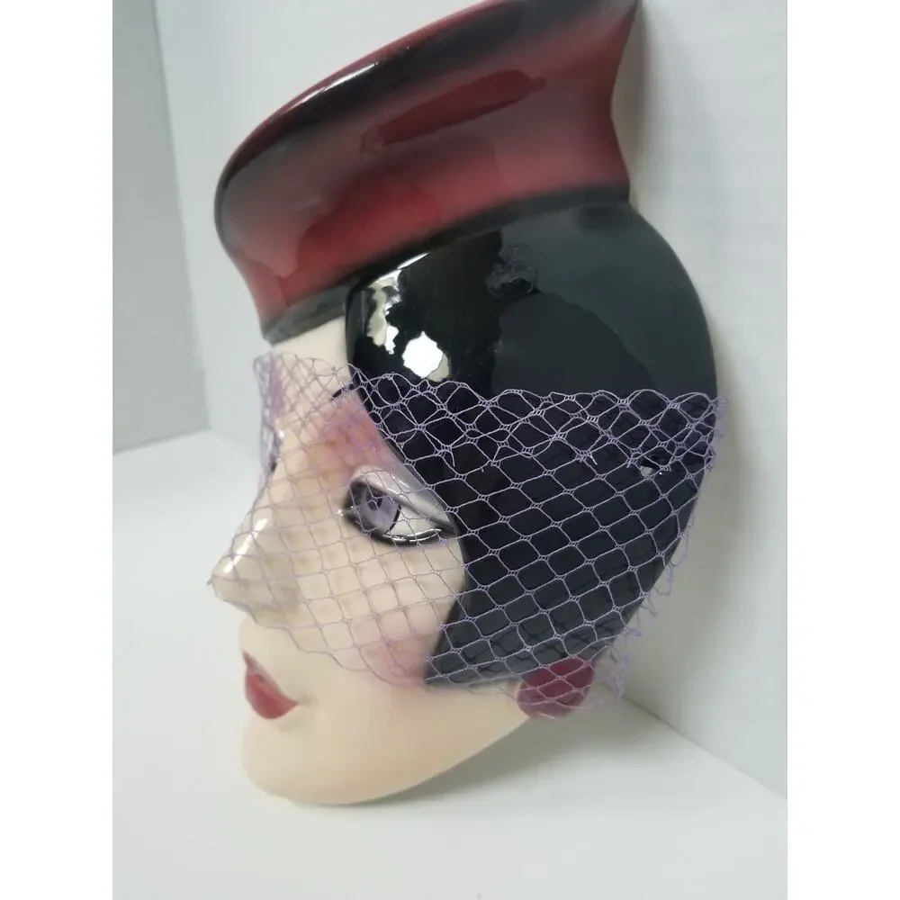 Vintage Woman’s Face Ceramic Wall Mask Clay Art Of San Francisco Net Veil 9.5”in